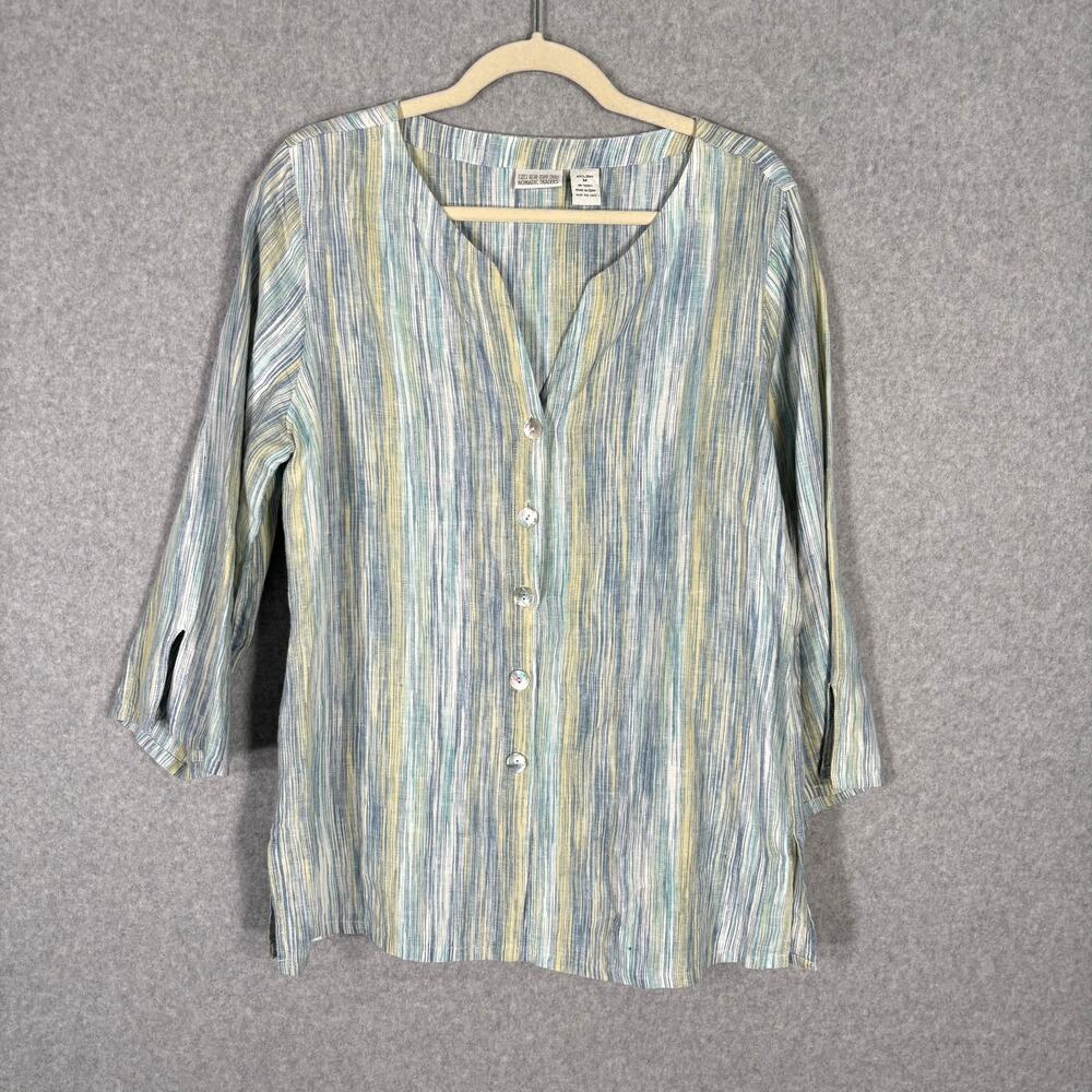 Nomadic Traders Tunic Top Medium Green Blue Linen Flowy Artsy Lagenlook‎ Abstrct